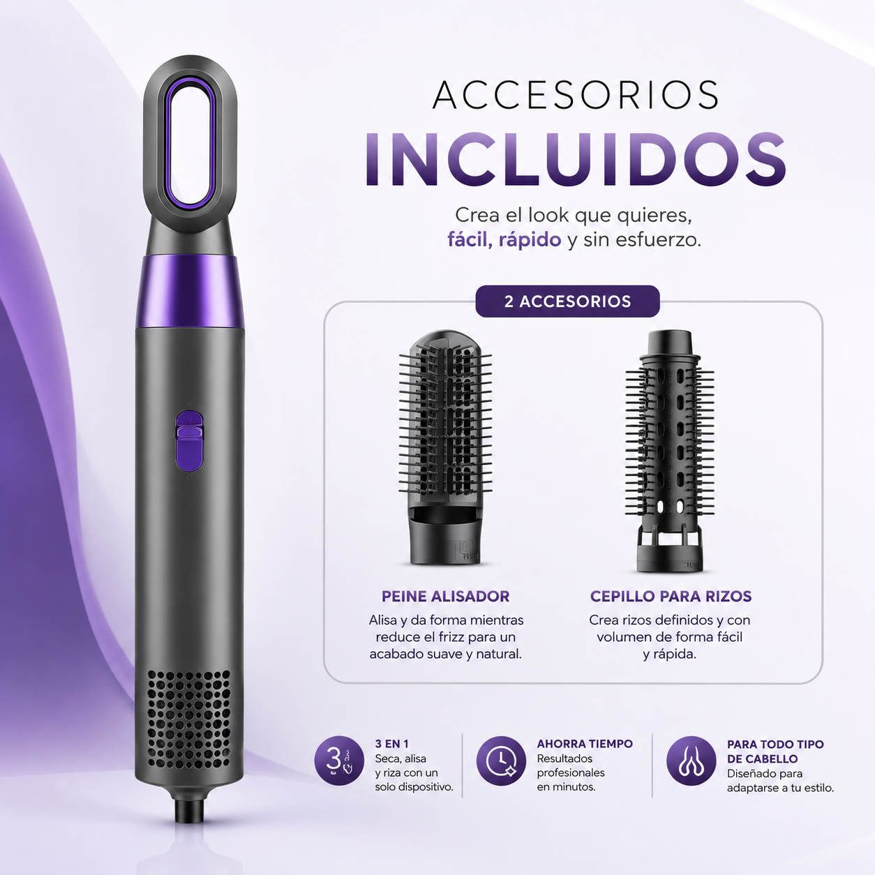Secador de Pelo Aire Caliente 3 en 1